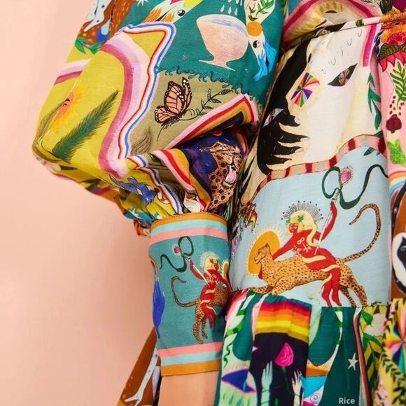 Fun Cute Long Sleeve Mini Shirt Dress with Colorful Graphic Print Az S M L XL 2X - Picture 2 of 10